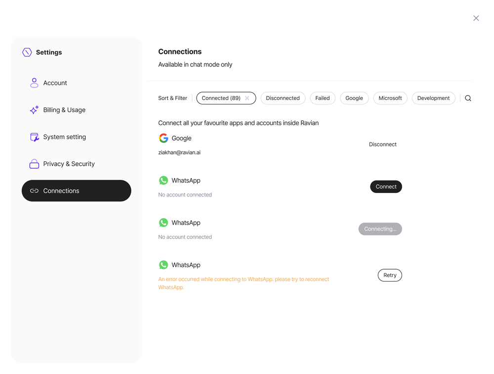 Ravian AI — UI de producto
