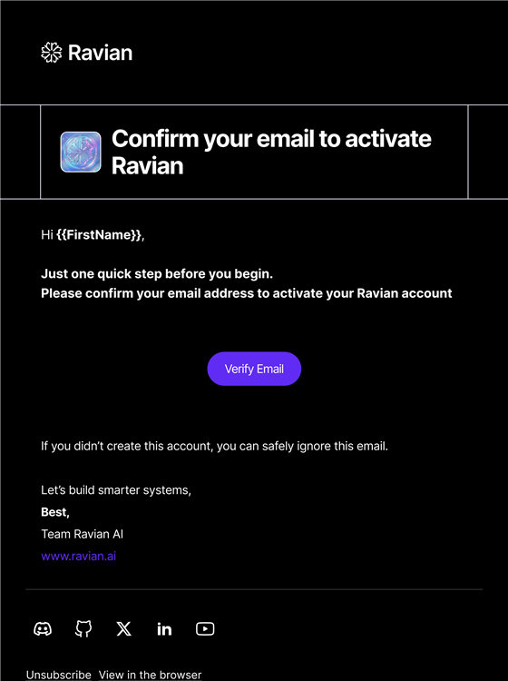 Ravian AI — Email de ciclo de vida